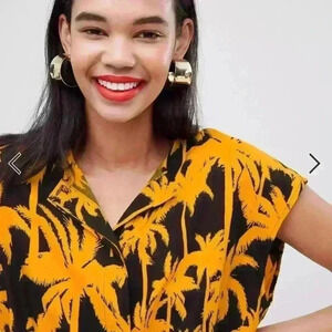 tropical cropped shirt by WEEKDAY palm L imported blouse rockabilly rock'n'roll